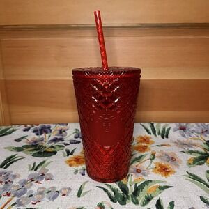 Starbucks Red Jeweled Tumbler Cold Cup Grande 16oz Summer Iced Latte Coffee Brew